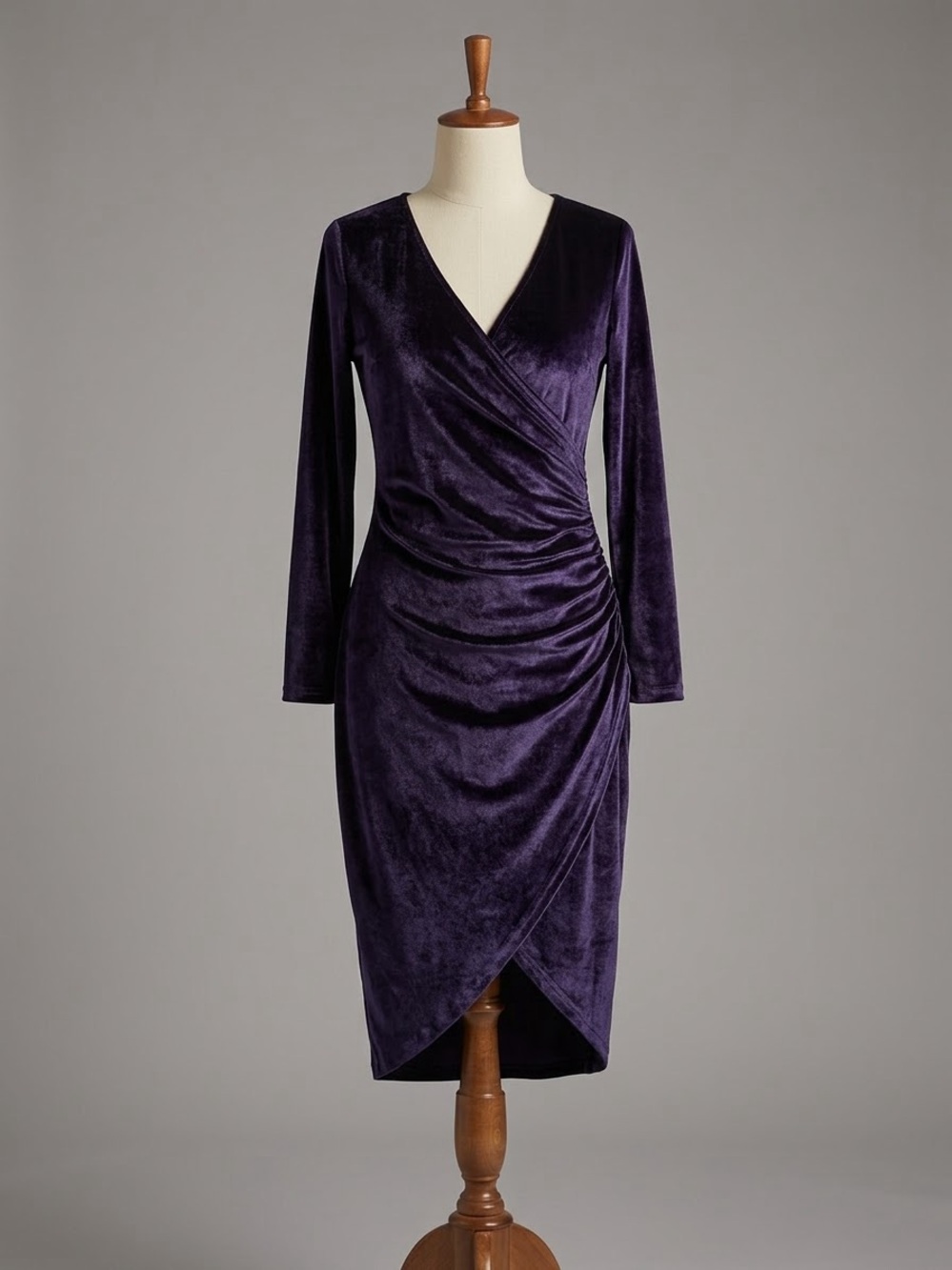 Qearal Velvet Wrap Sheath Dress in Deep royal blue